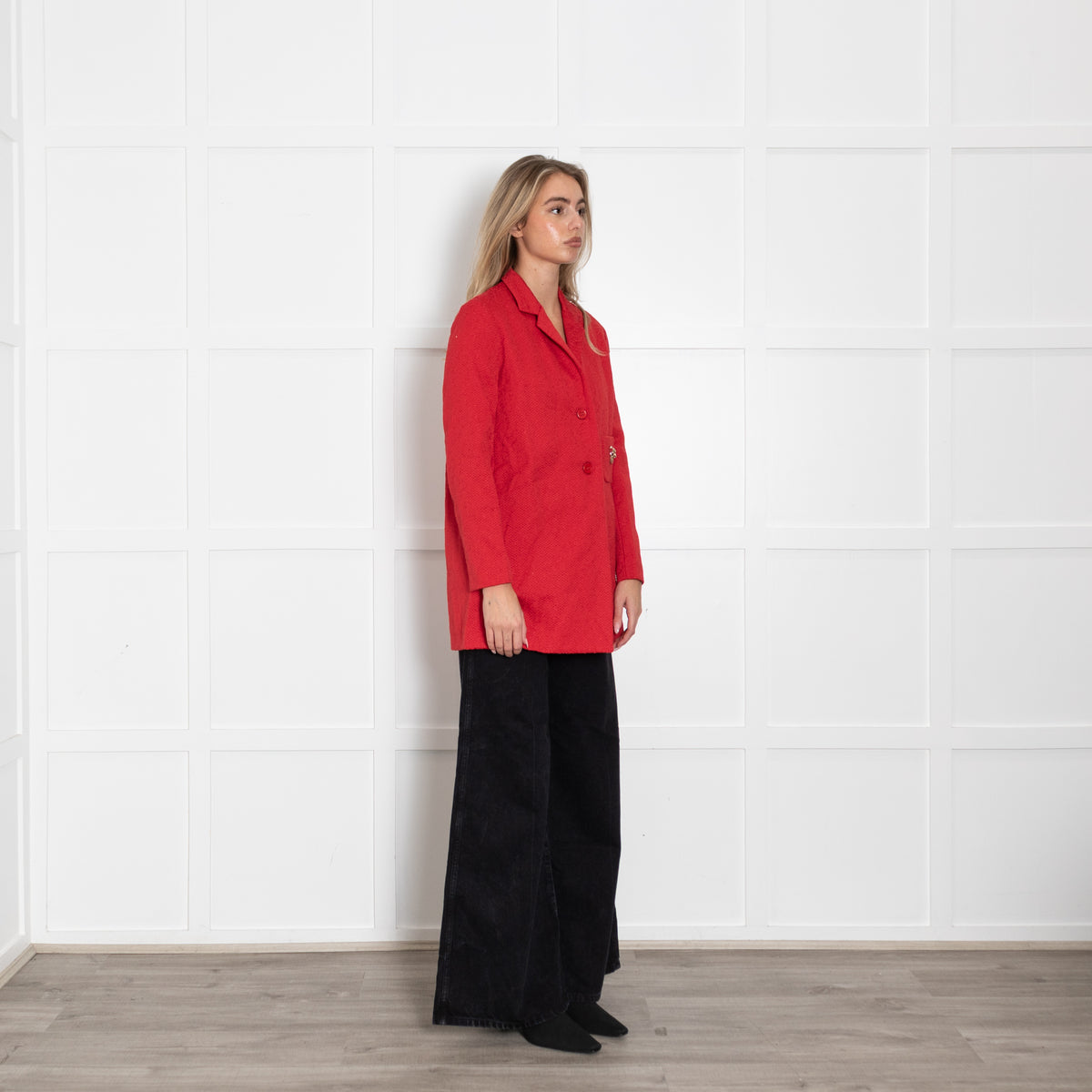 Maje Red Textured Tiger Pocket Detail Coat