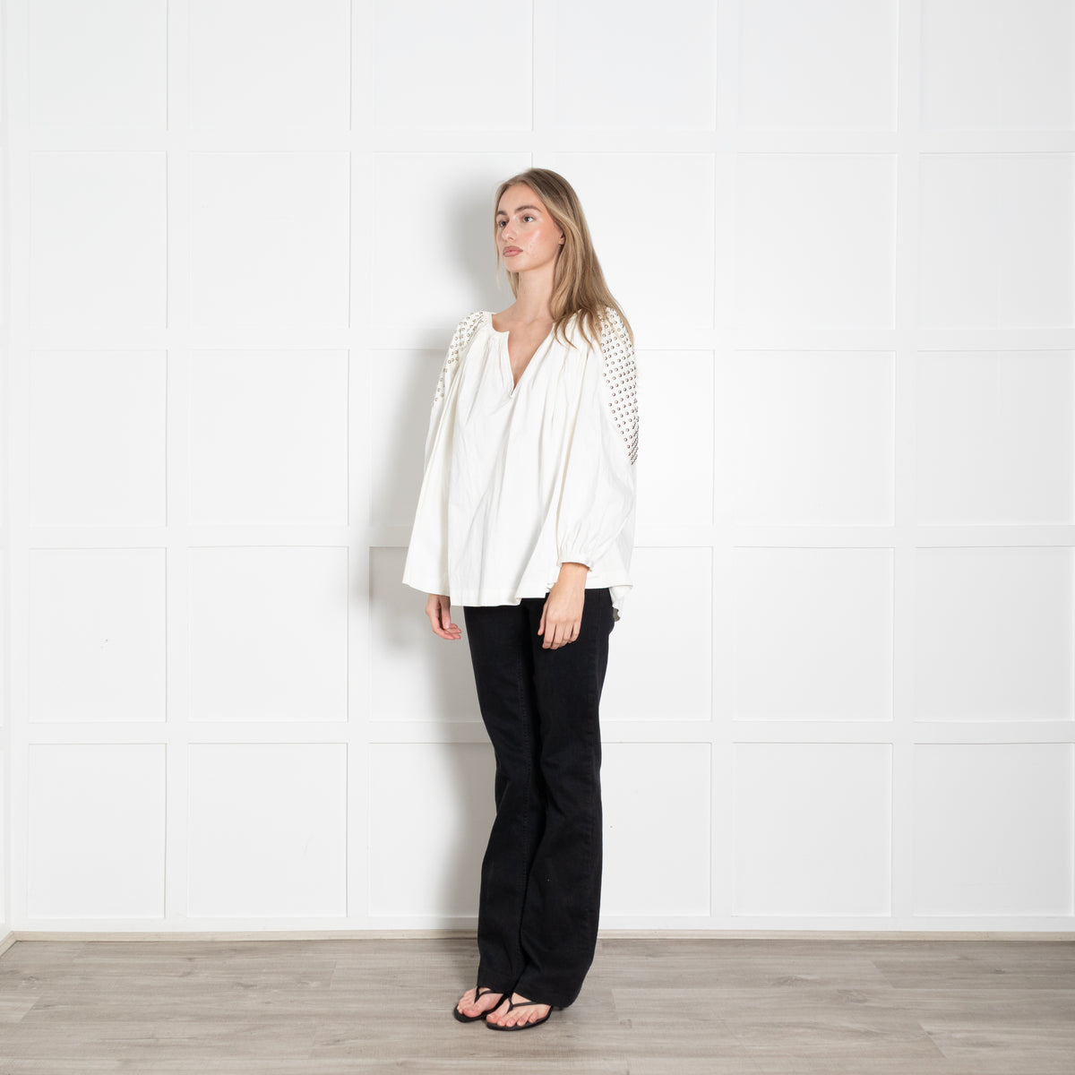 By Malene Birger Cream Studded Shoulder Oversized Cotton Top