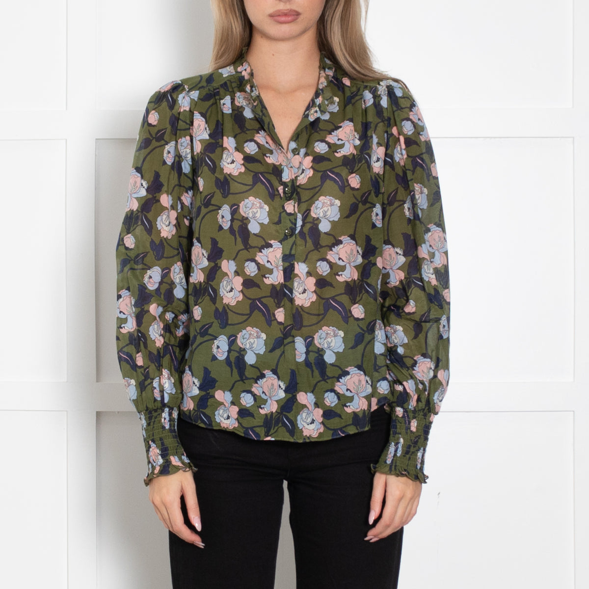 Me + Em Green Frilled Floral Blouse