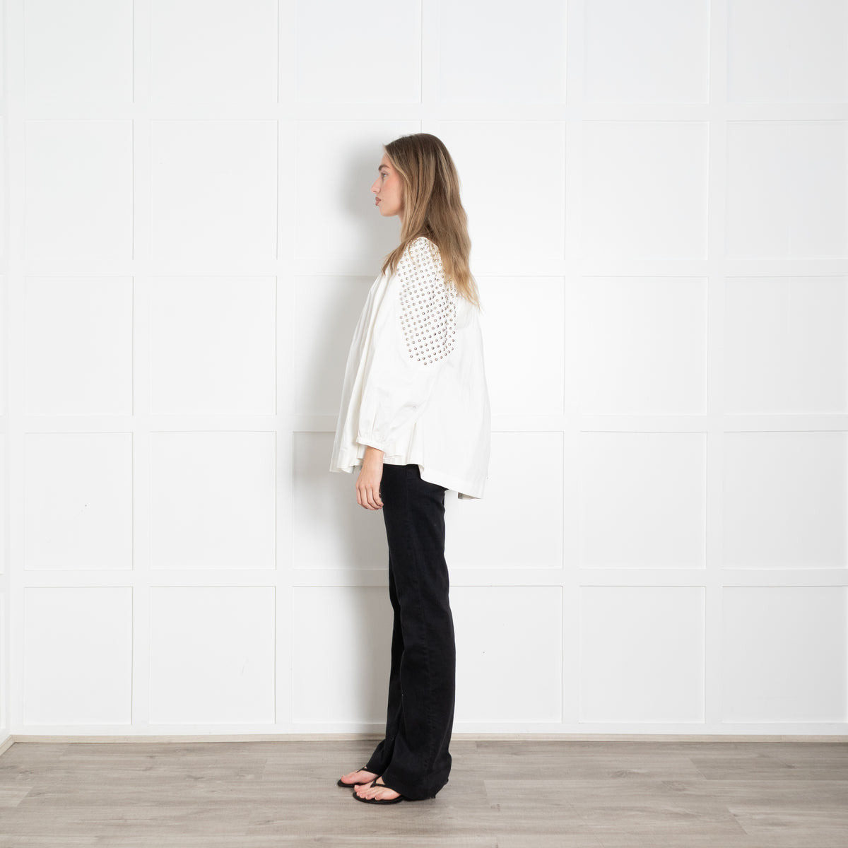 By Malene Birger Cream Studded Shoulder Oversized Cotton Top