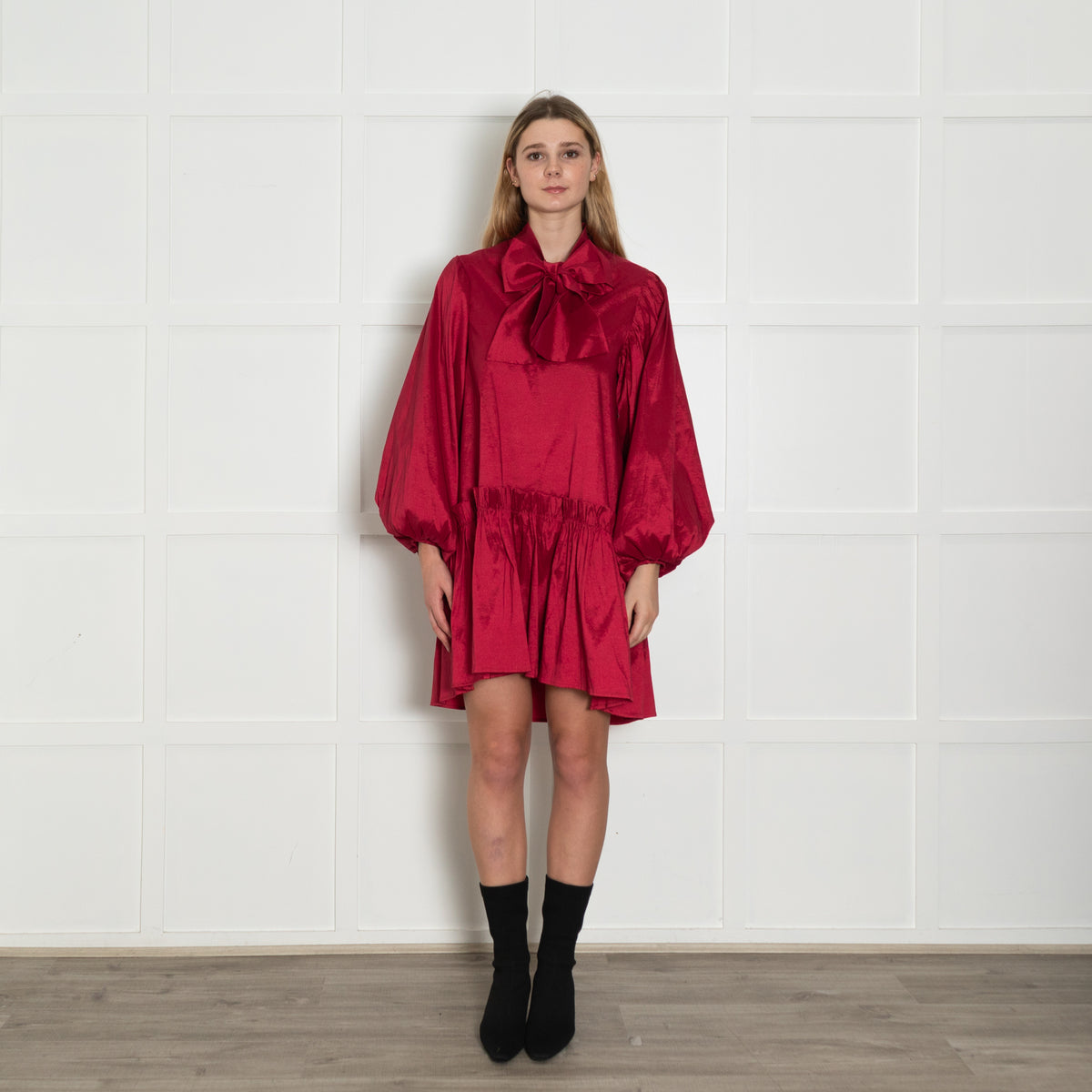 Sister Jane Red Tiered Puff Sleeve Short Dress