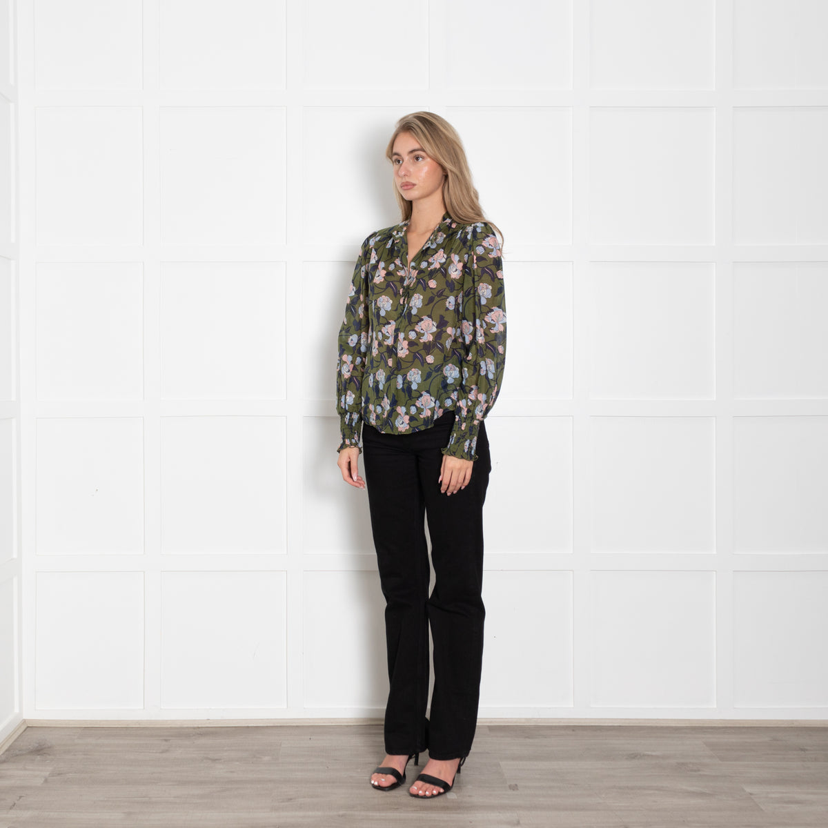 Me + Em Green Frilled Floral Blouse