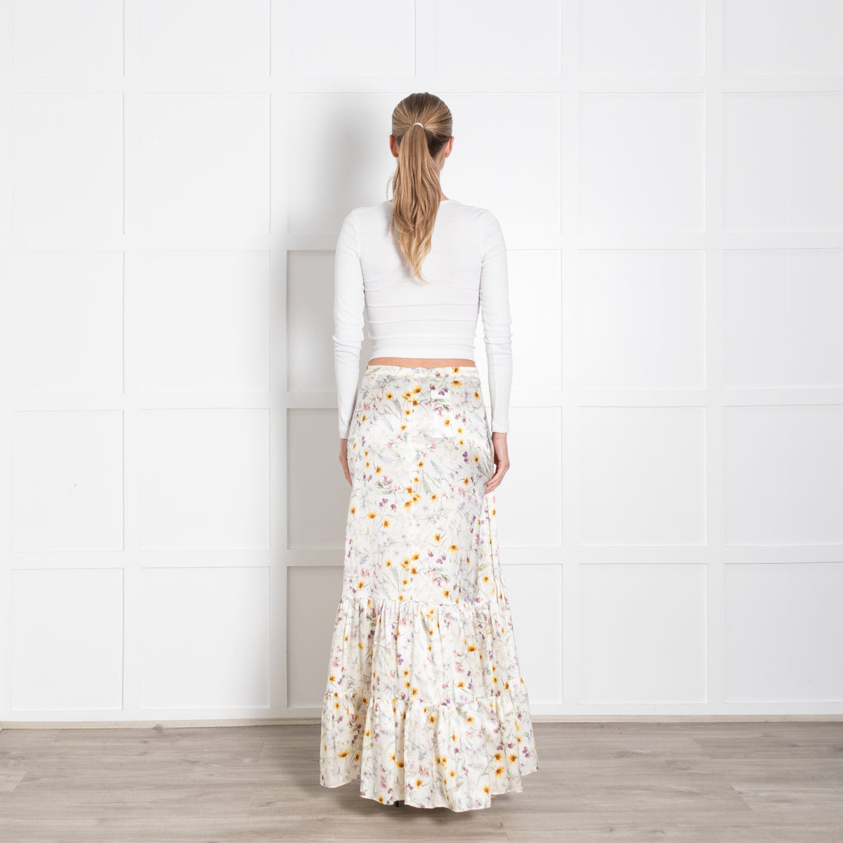 Ridley Cream Yellow Purple Floral Silk Skirt