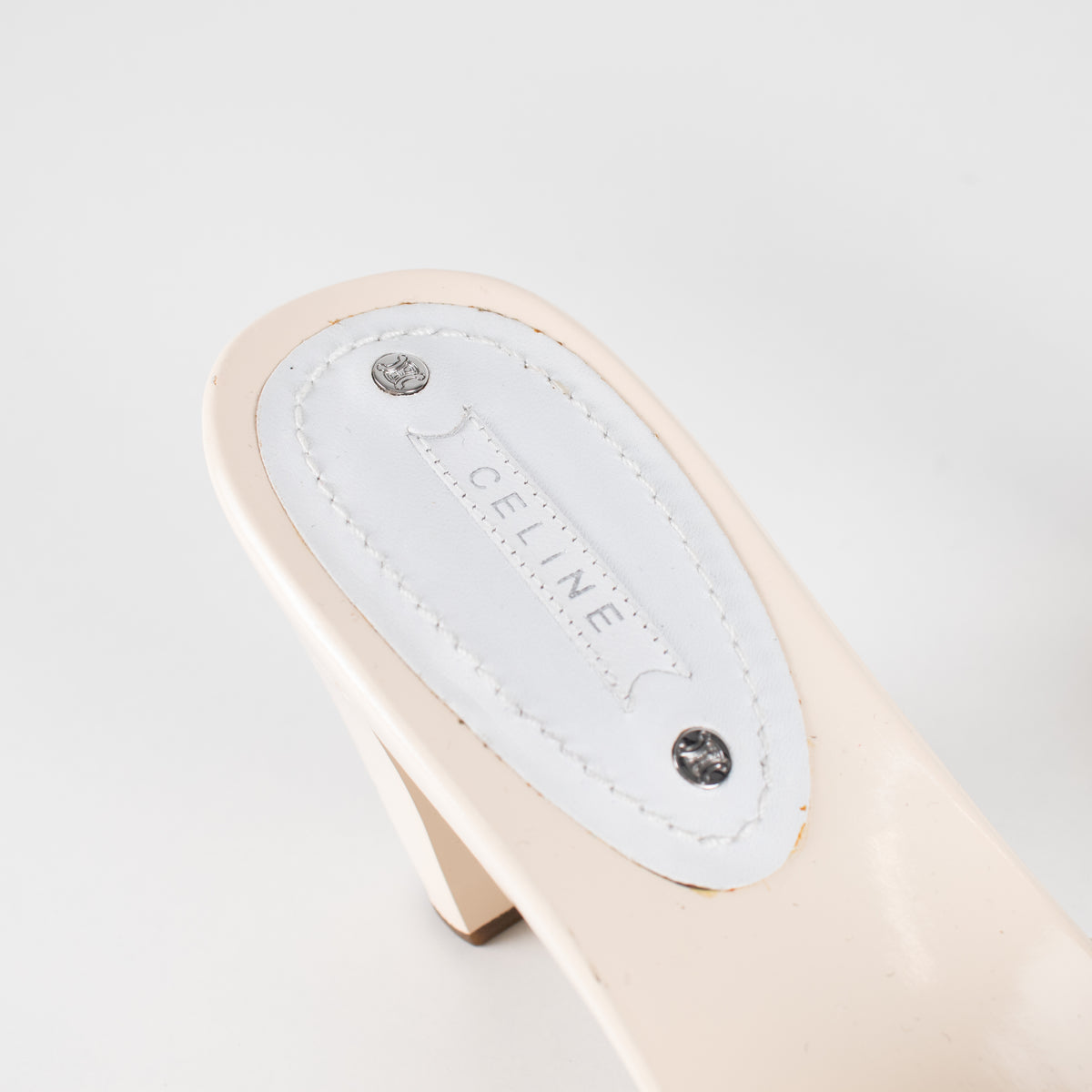 Celine White Leather Buckle Detail Sandal Heel