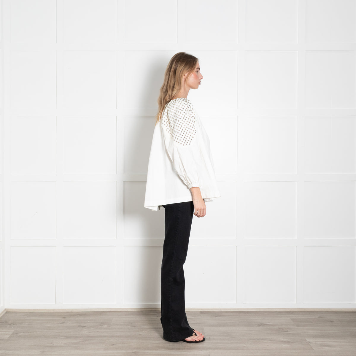 By Malene Birger Cream Studded Shoulder Oversized Cotton Top