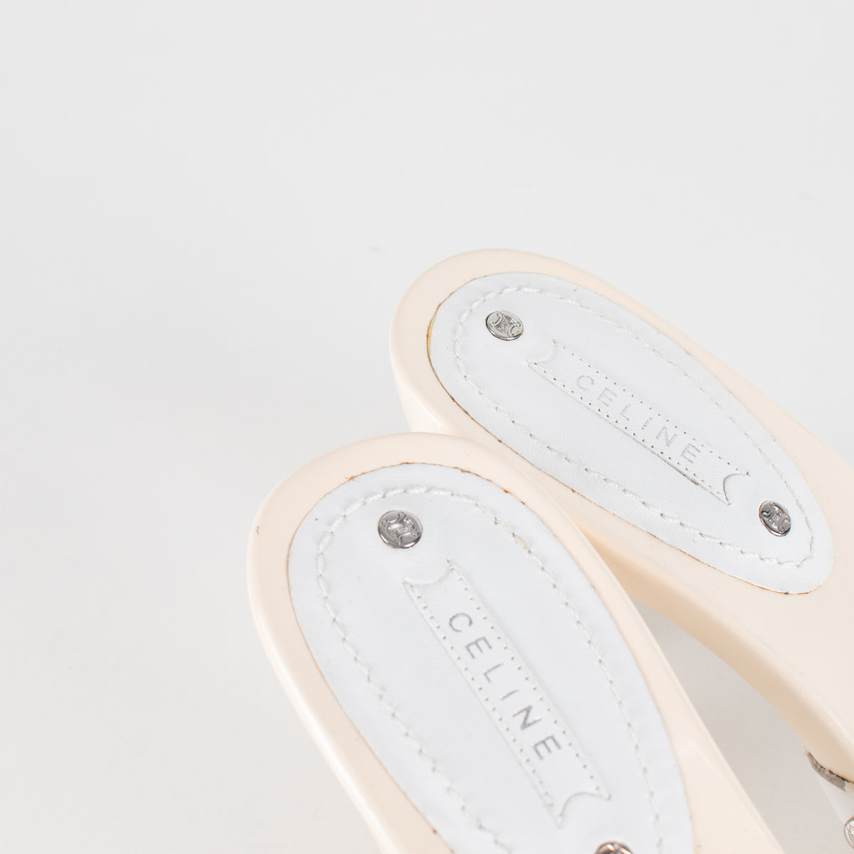 Celine White Leather Buckle Detail Sandal Heel