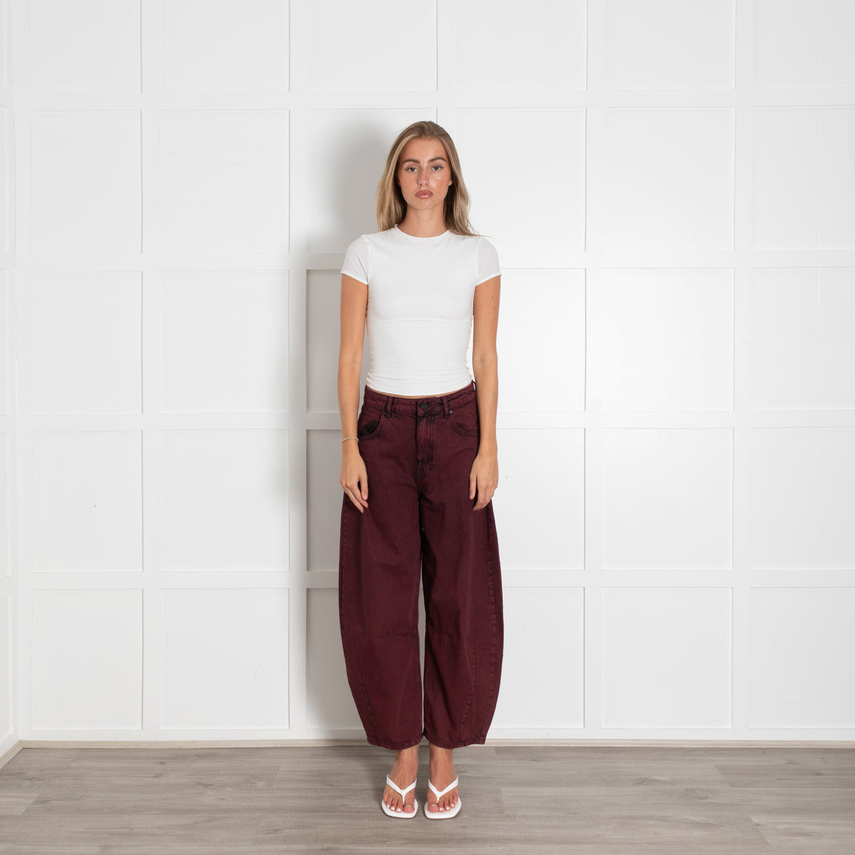 Essentiel Antwerp Burgundy Washed Black High Rise Barrel Leg Jeans UK 6