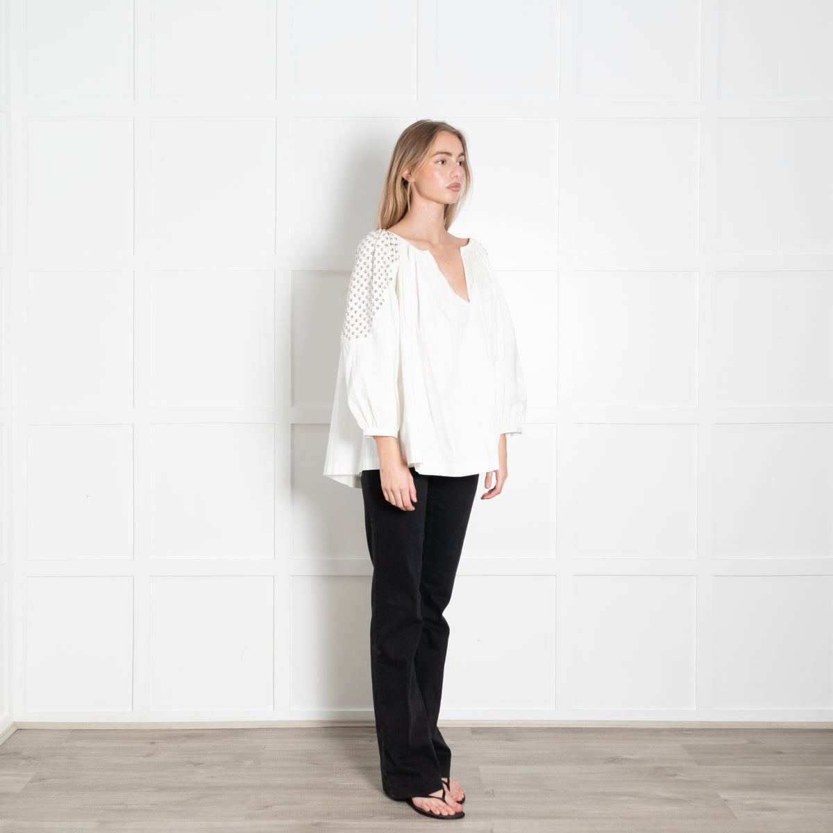 By Malene Birger Cream Studded Shoulder Oversized Cotton Top