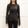 Paco Rabanne Black Shimmer Lurex Long Sleeve Button Detail Top