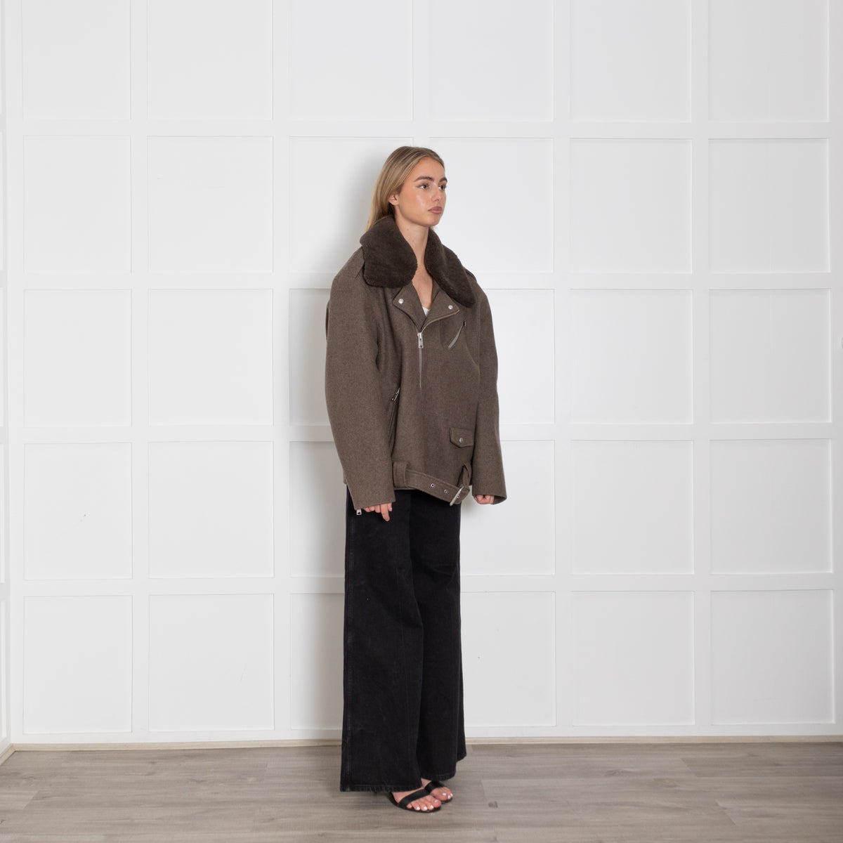 All Saints Mard Brown Wool Blend Biker Jacket