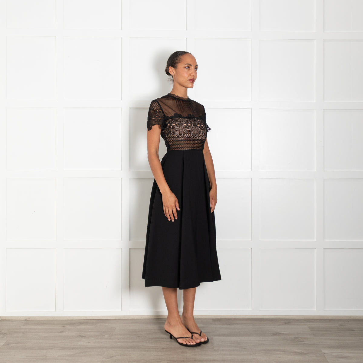 Self-Portrait Black Lace & Net Top Dress With Pockets