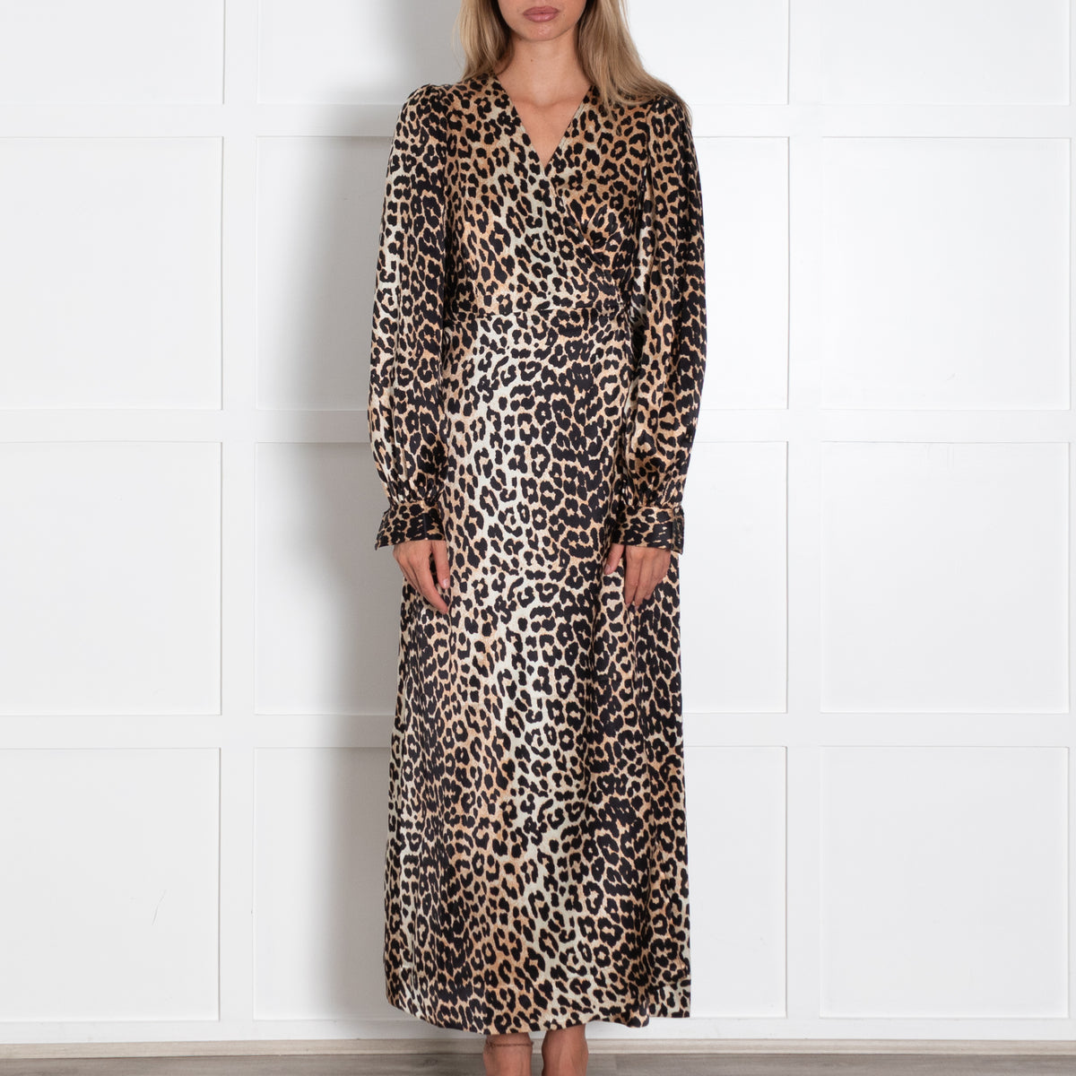 Ganni Silk Leopard Wrap Dress