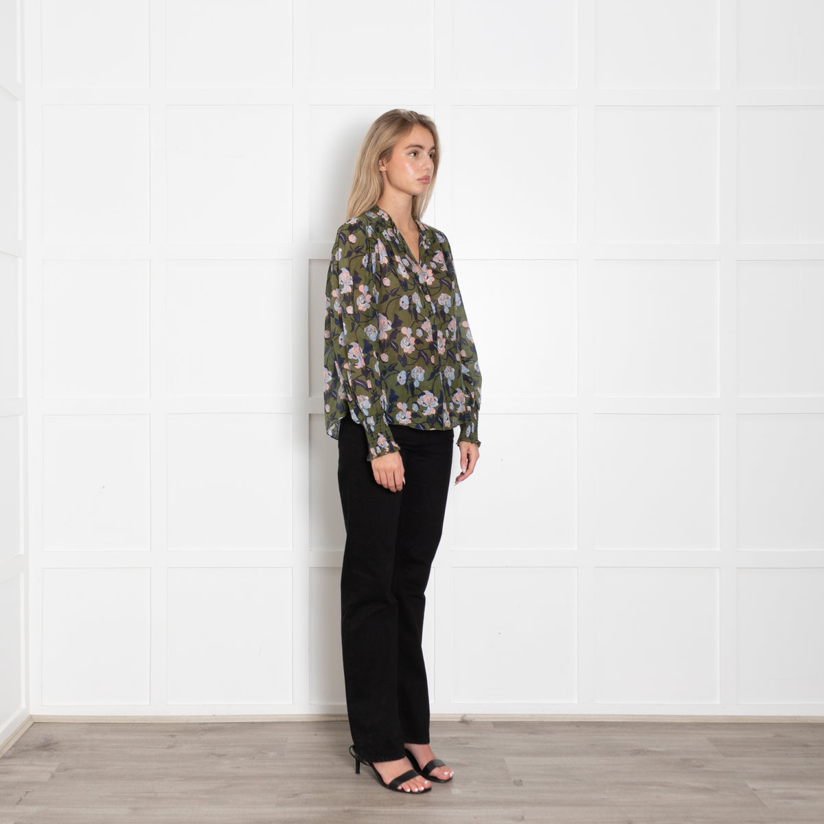 Me + Em Green Frilled Floral Blouse