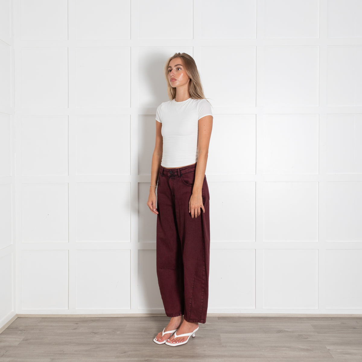 Essentiel Antwerp Burgundy Washed Black High Rise Barrel Leg Jeans UK 6