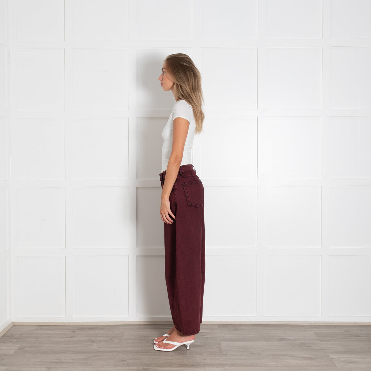 Essentiel Antwerp Burgundy Washed Black High Rise Barrel Leg Jeans UK 6