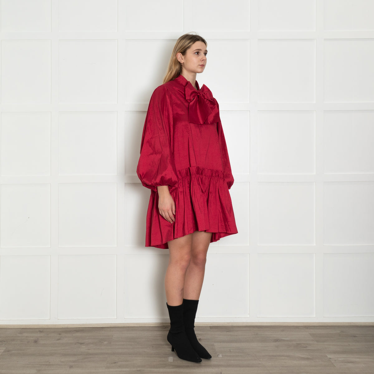 Sister Jane Red Tiered Puff Sleeve Short Dress
