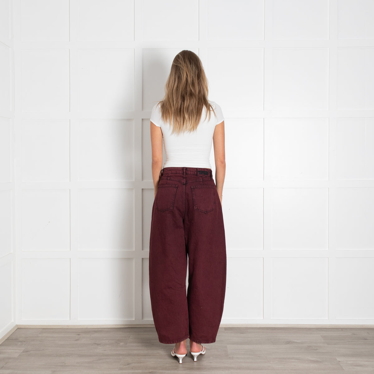 Essentiel Antwerp Burgundy Washed Black High Rise Barrel Leg Jeans UK 6