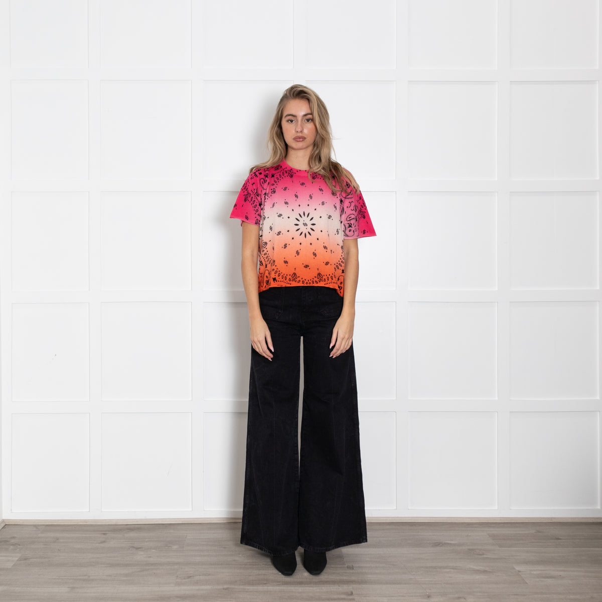 Kujten Pink Orange Black Print Cashmere Jumper