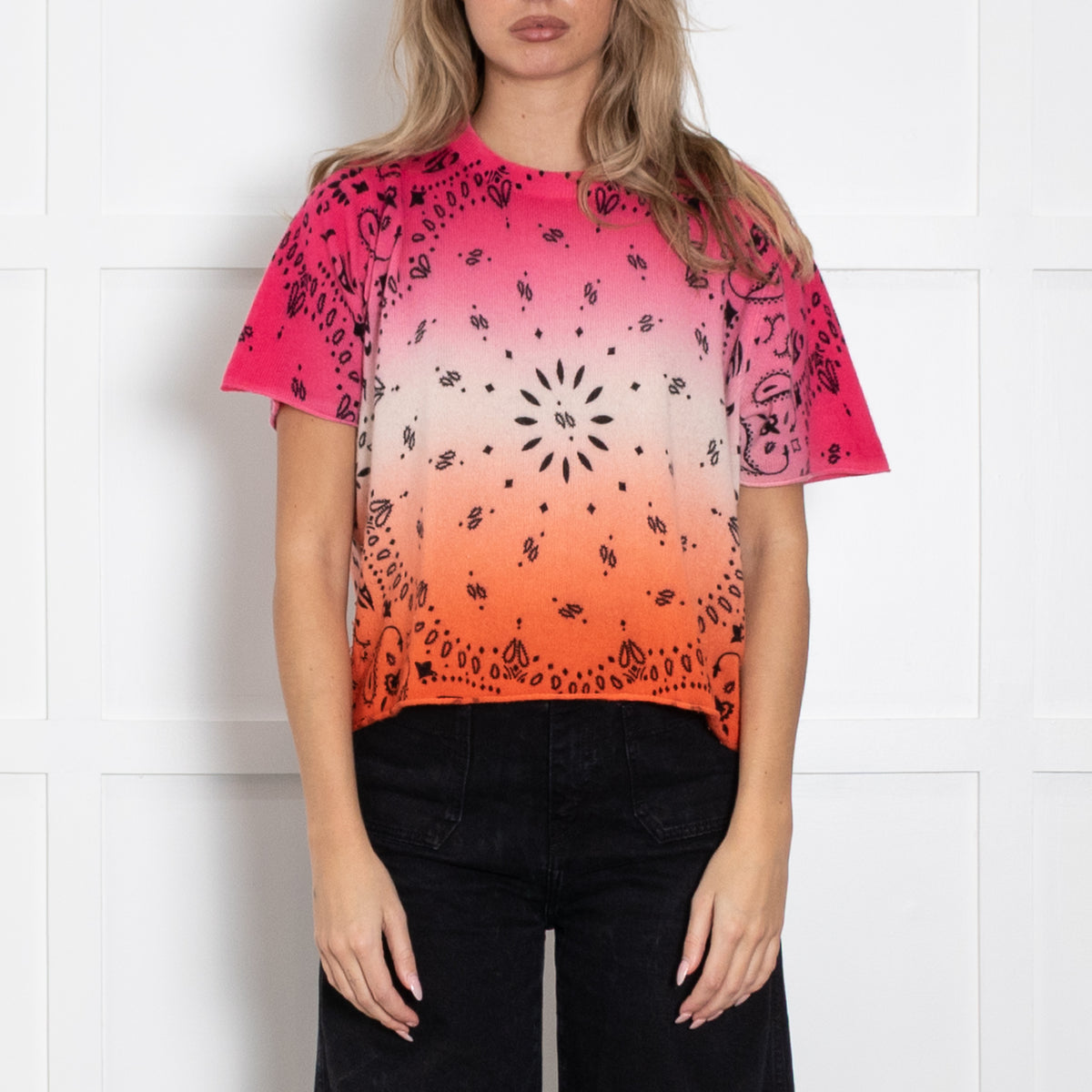 Kujten Pink Orange Black Print Cashmere Jumper