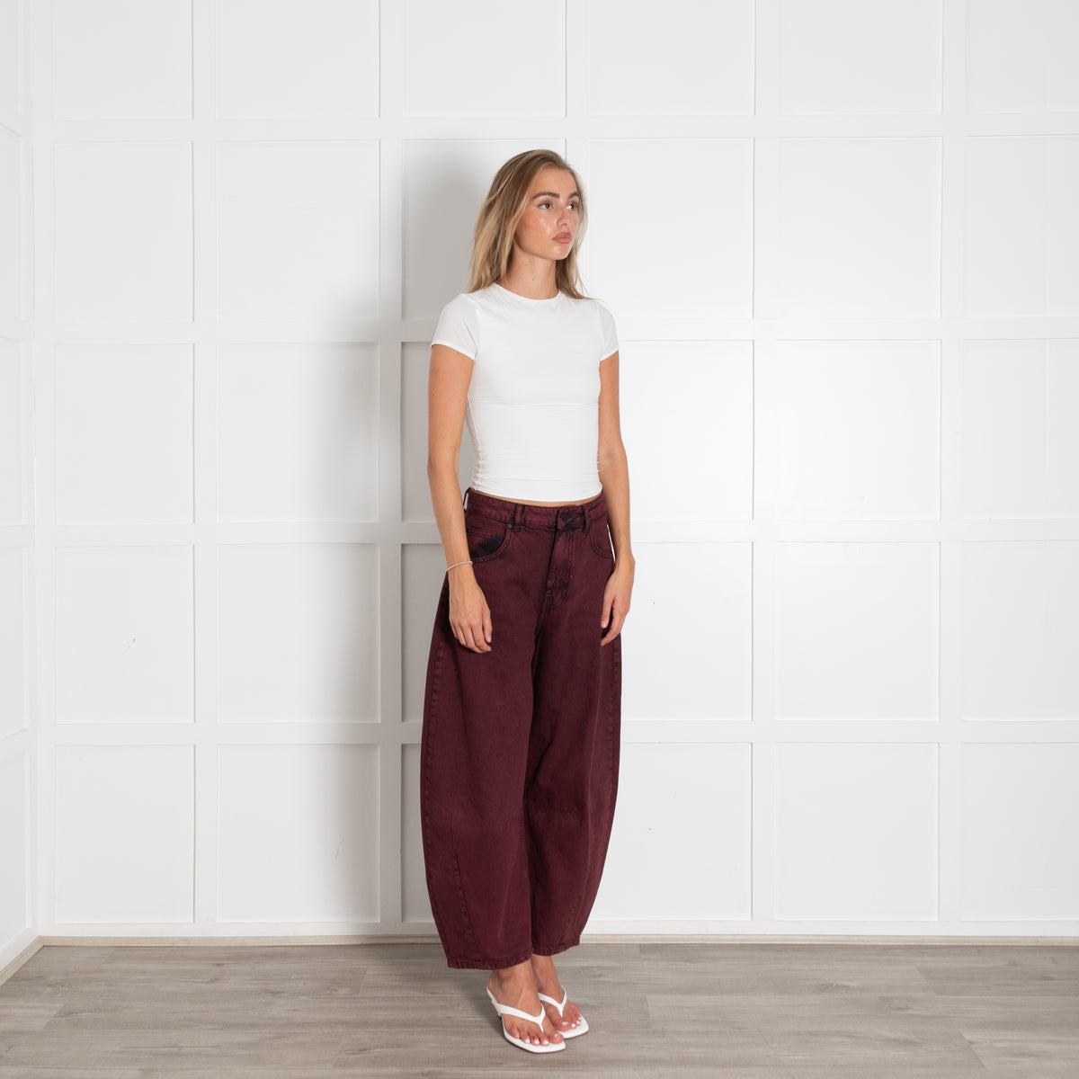 Essentiel Antwerp Burgundy Washed Black High Rise Barrel Leg Jeans UK 6