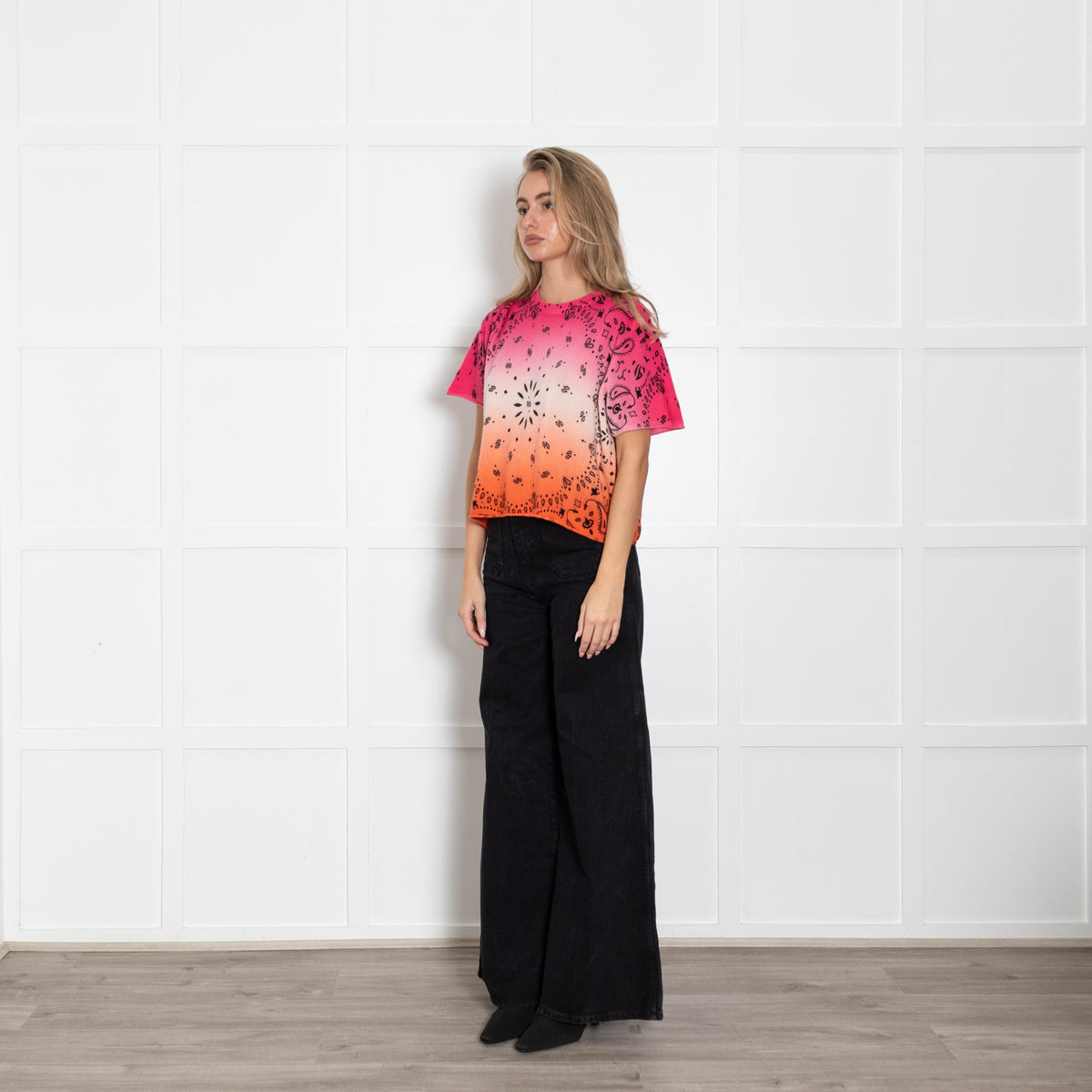 Kujten Pink Orange Black Print Cashmere Jumper