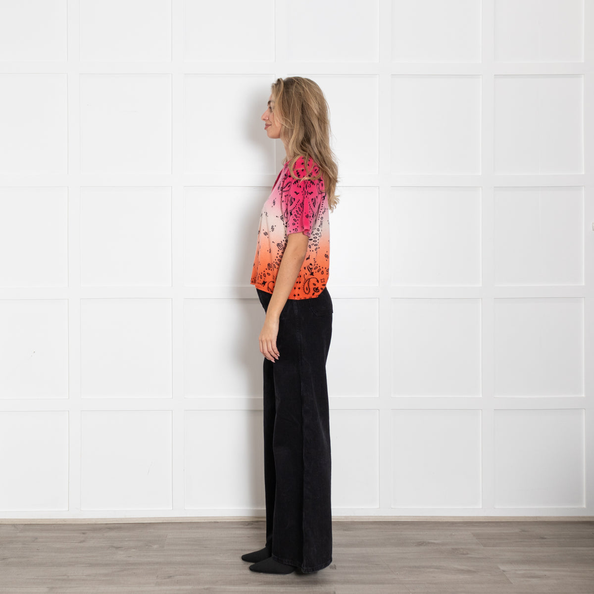 Kujten Pink Orange Black Print Cashmere Jumper