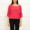 Ba&Sh Pink Diamante Button Wide Sleeve Cropped Cotton  Blend Top