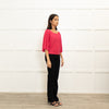 Ba&Sh Pink Diamante Button Wide Sleeve Cropped Cotton  Blend Top