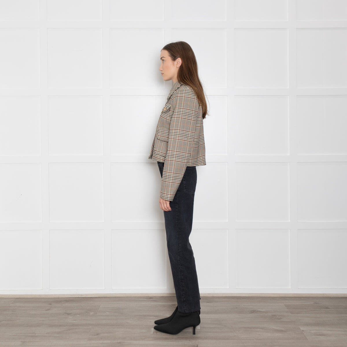 Avec Les Filles Brown/Black/Cream Checked Short Jacket