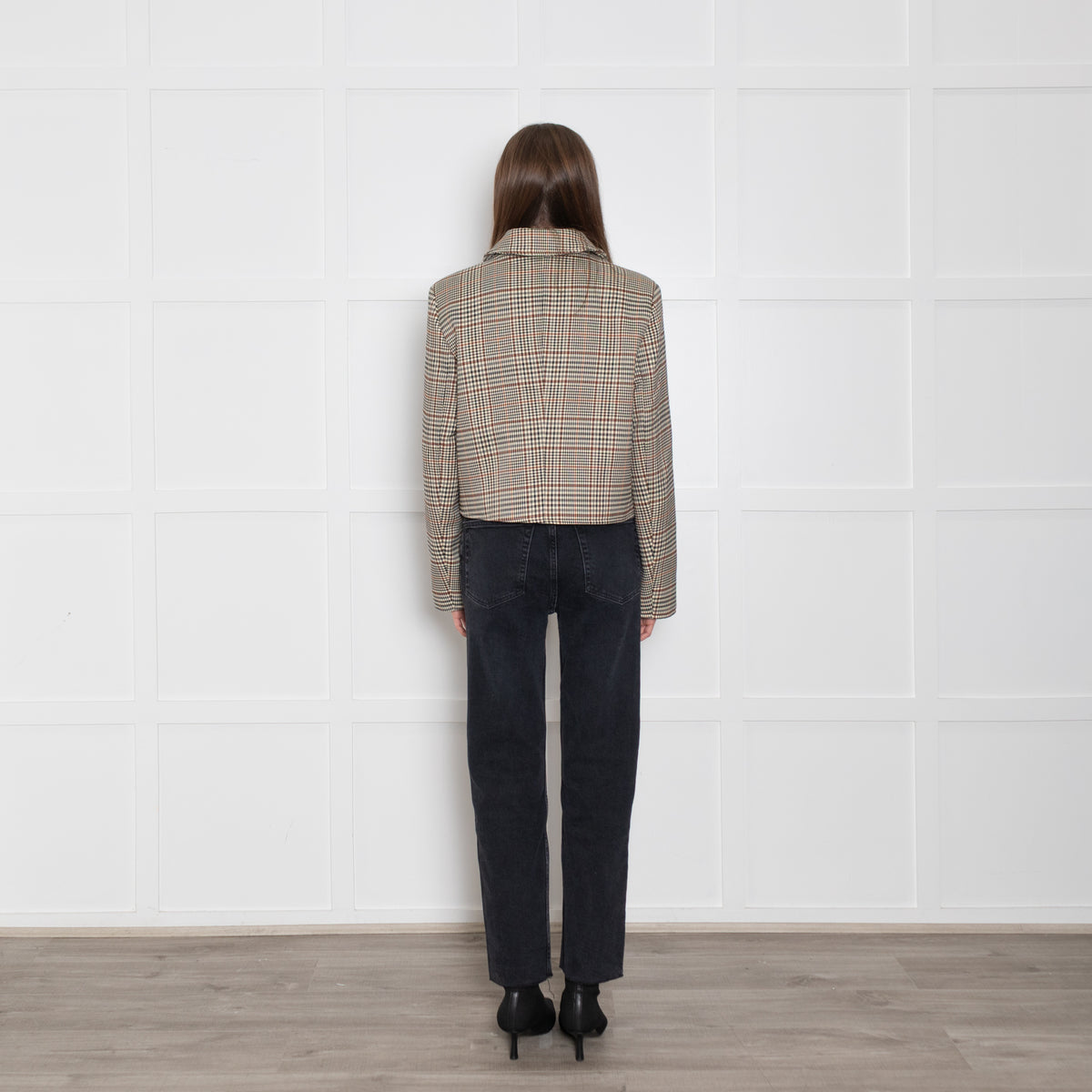 Avec Les Filles Brown/Black/Cream Checked Short Jacket