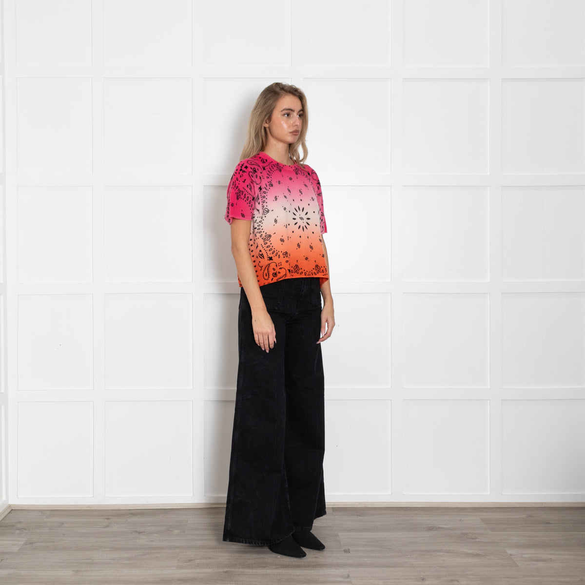 Kujten Pink Orange Black Print Cashmere Jumper