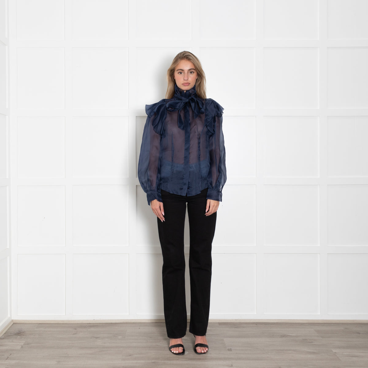 Ralph & Russo Blue Organza Ruffle Blouse