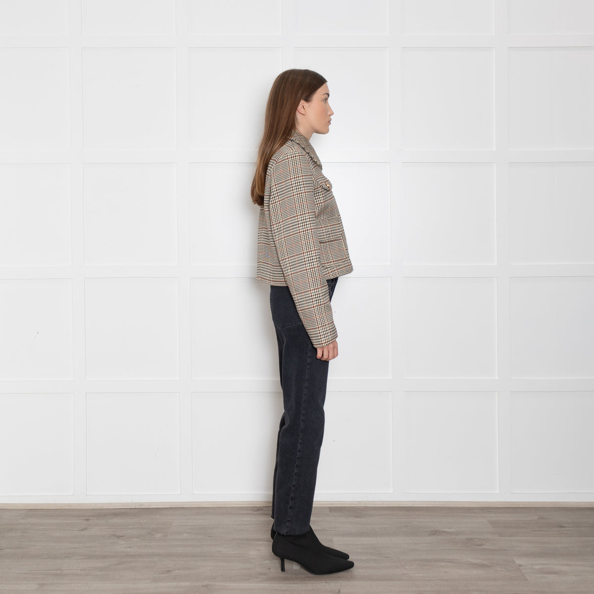 Avec Les Filles Brown/Black/Cream Checked Short Jacket