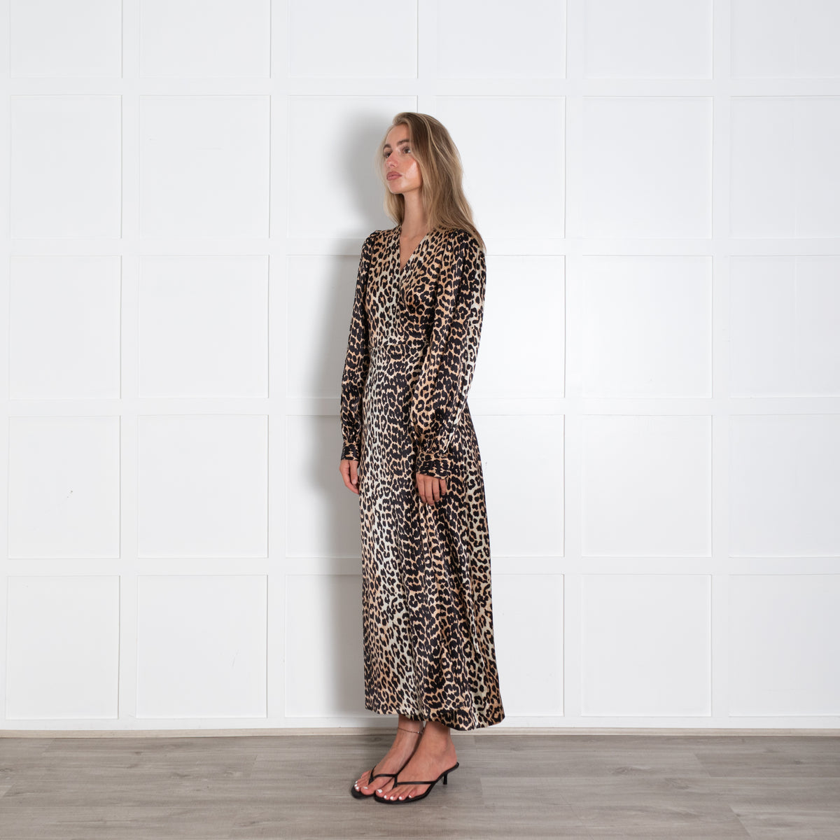 Ganni Silk Leopard Wrap Dress