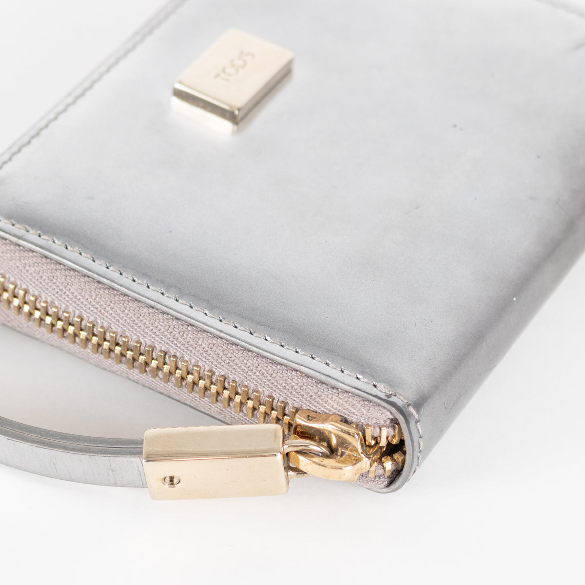 Tod's Silver Patent Leather Small Wallet