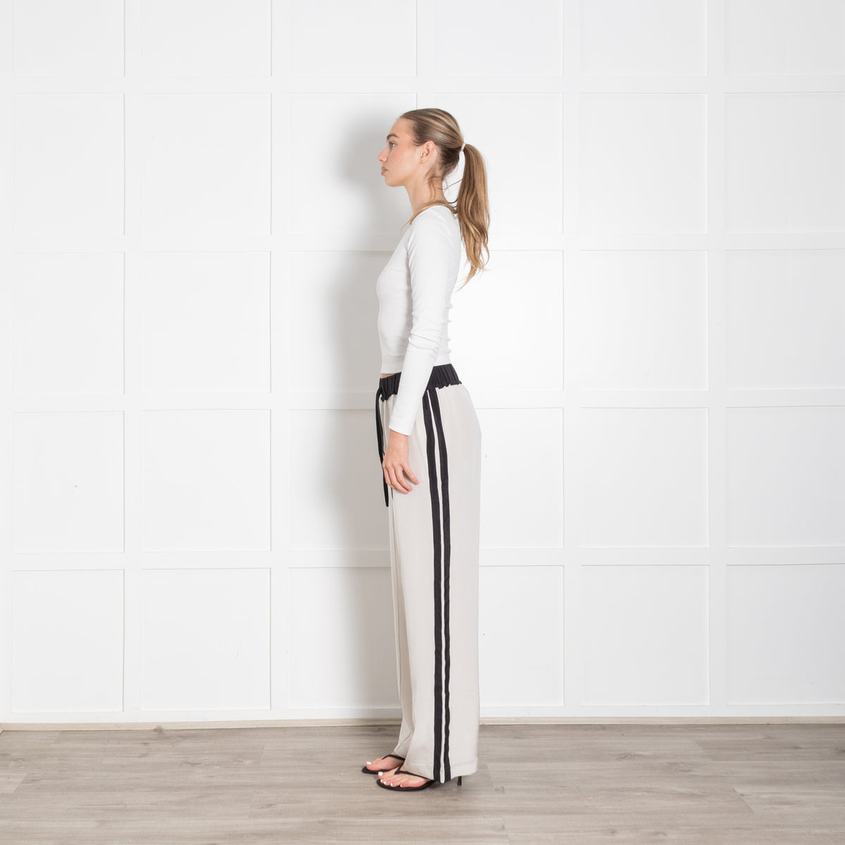 Serena Bute Cream Black Trim Silk Trousers