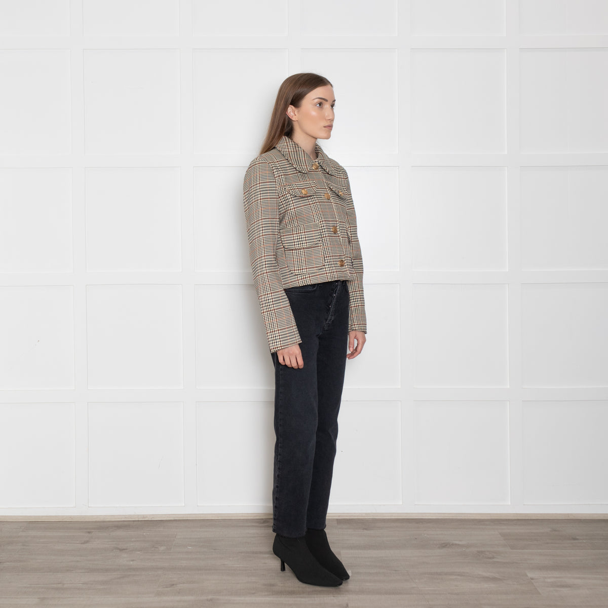 Avec Les Filles Brown/Black/Cream Checked Short Jacket