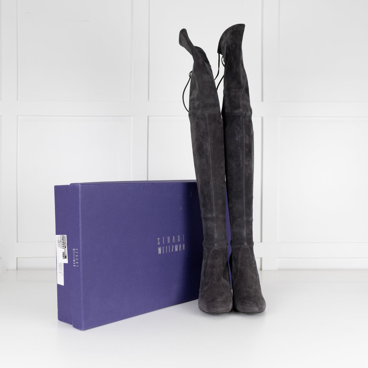 Stuart Weizman Grey Stretch Over Knee Boots