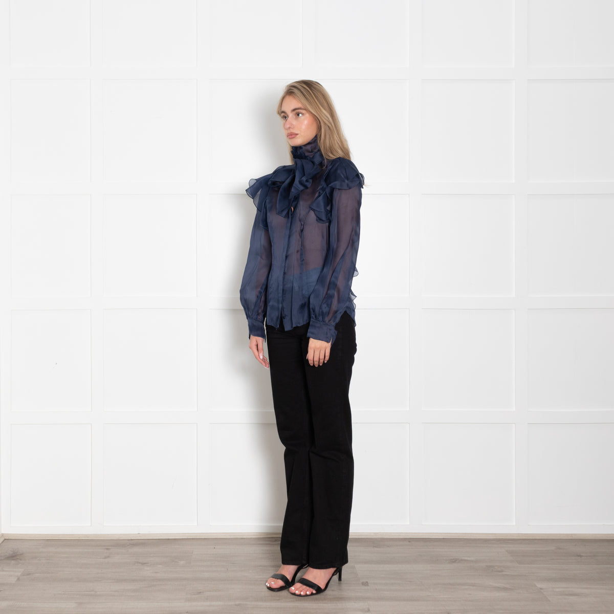 Ralph & Russo Blue Organza Ruffle Blouse