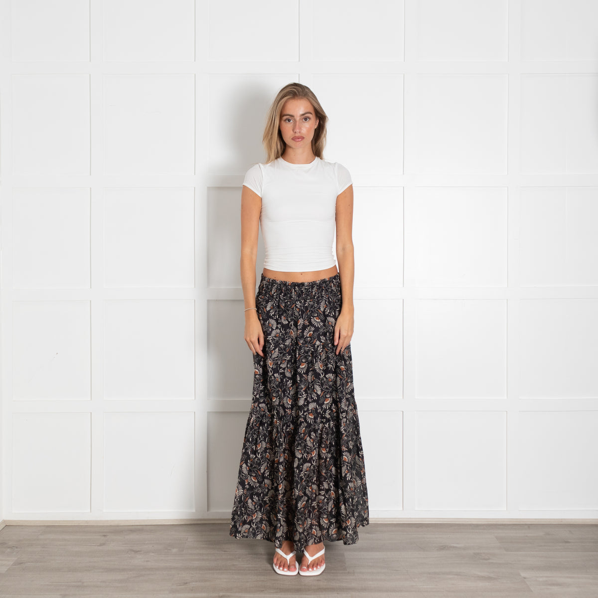 Rails Black Brown Floral Tiered Maxi Skirt