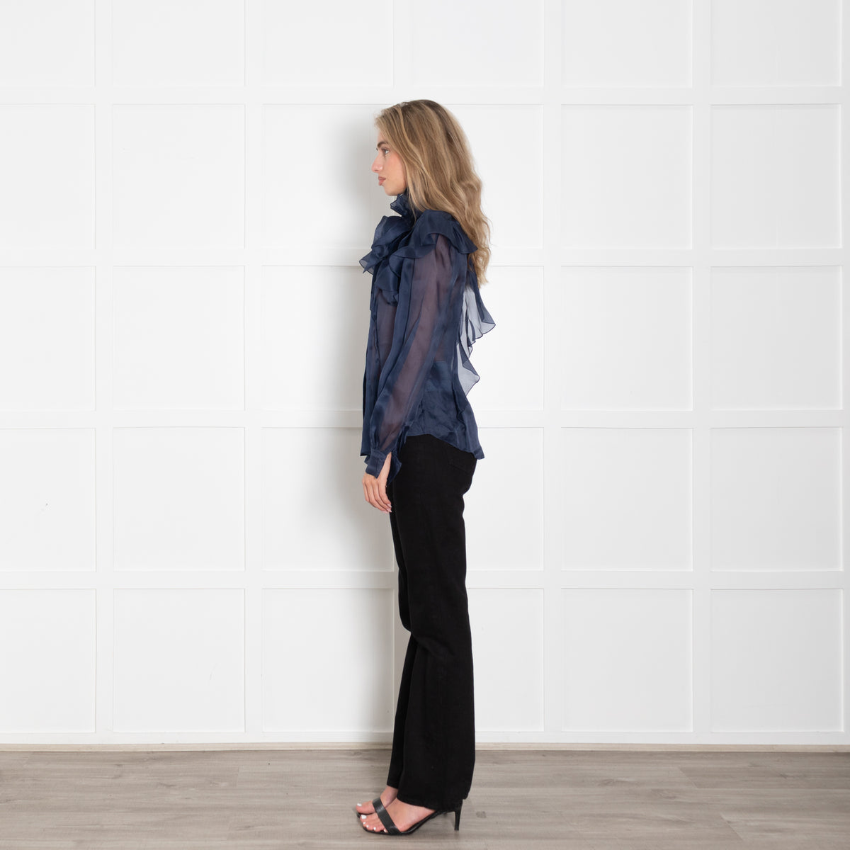 Ralph & Russo Blue Organza Ruffle Blouse