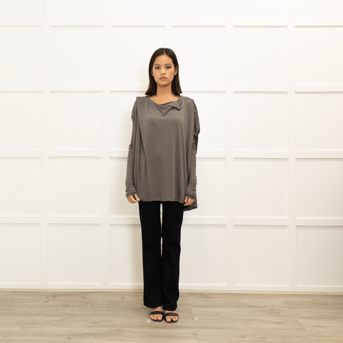 Rick Owens Grey Oversized Long Sleeve Top