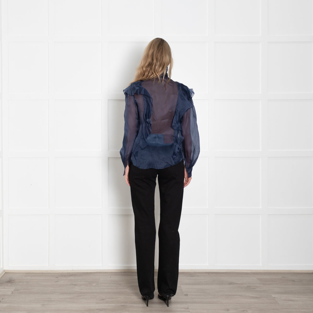 Ralph & Russo Blue Organza Ruffle Blouse