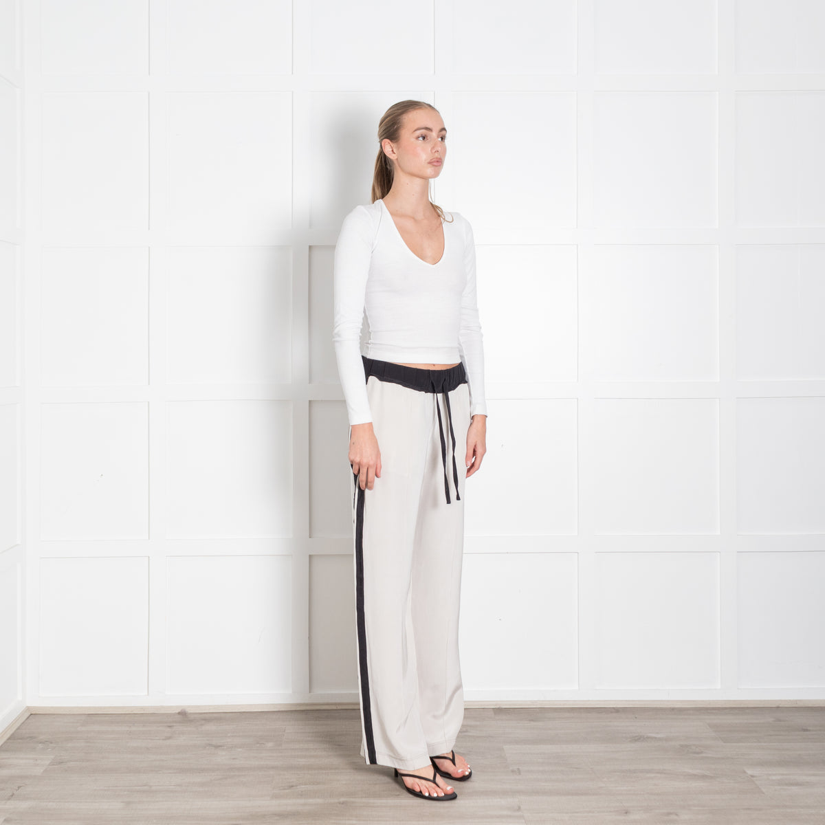 Serena Bute Cream Black Trim Silk Trousers