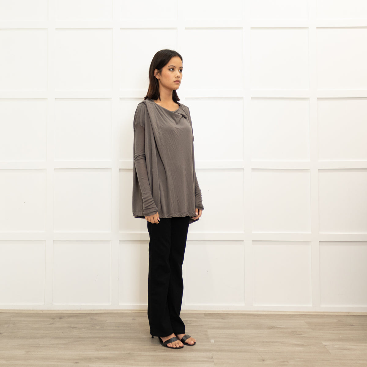 Rick Owens Grey Oversized Long Sleeve Top