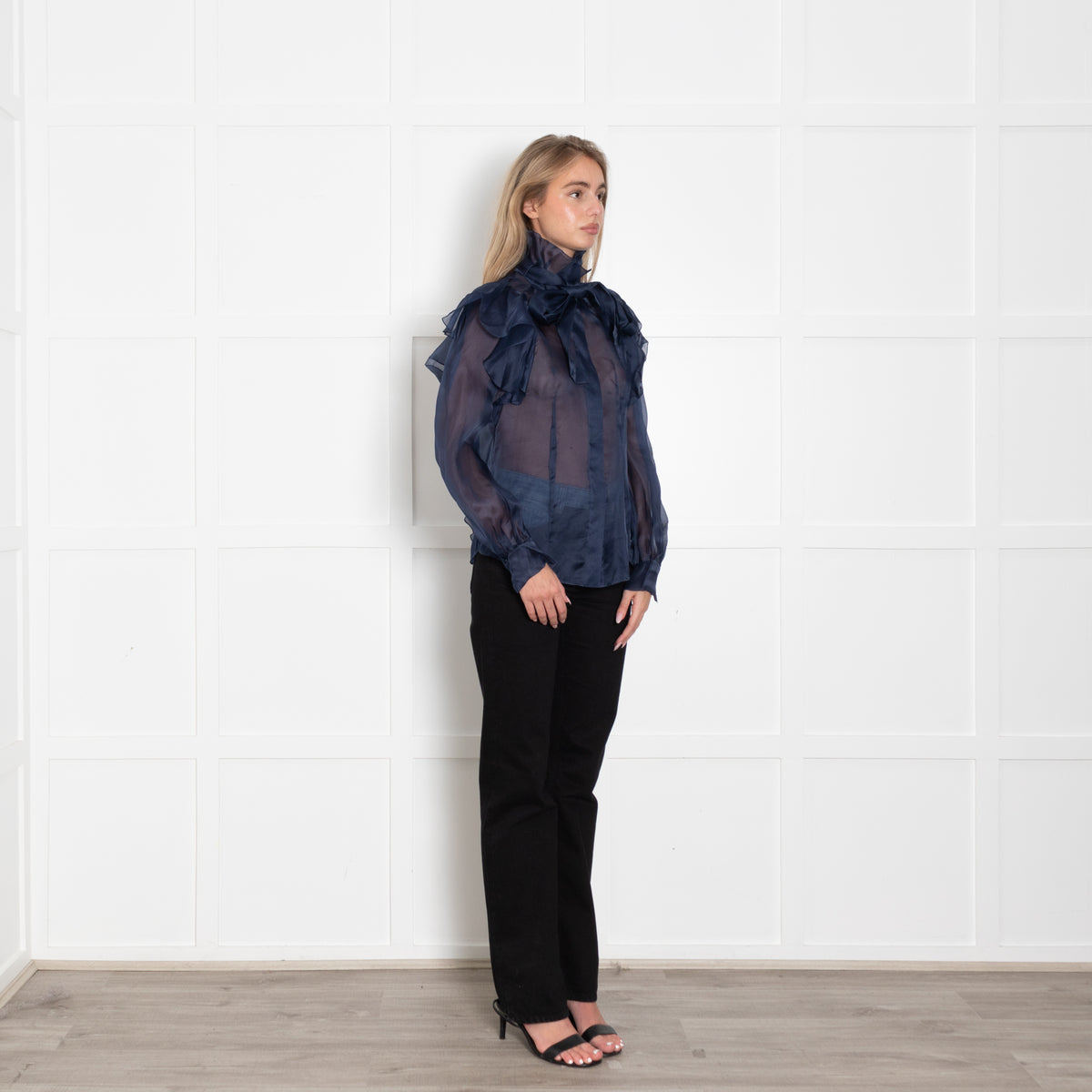 Ralph & Russo Blue Organza Ruffle Blouse
