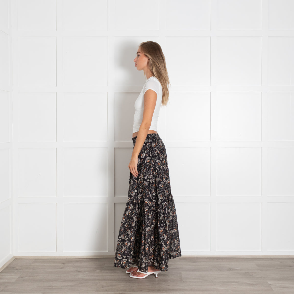 Rails Black Brown Floral Tiered Maxi Skirt