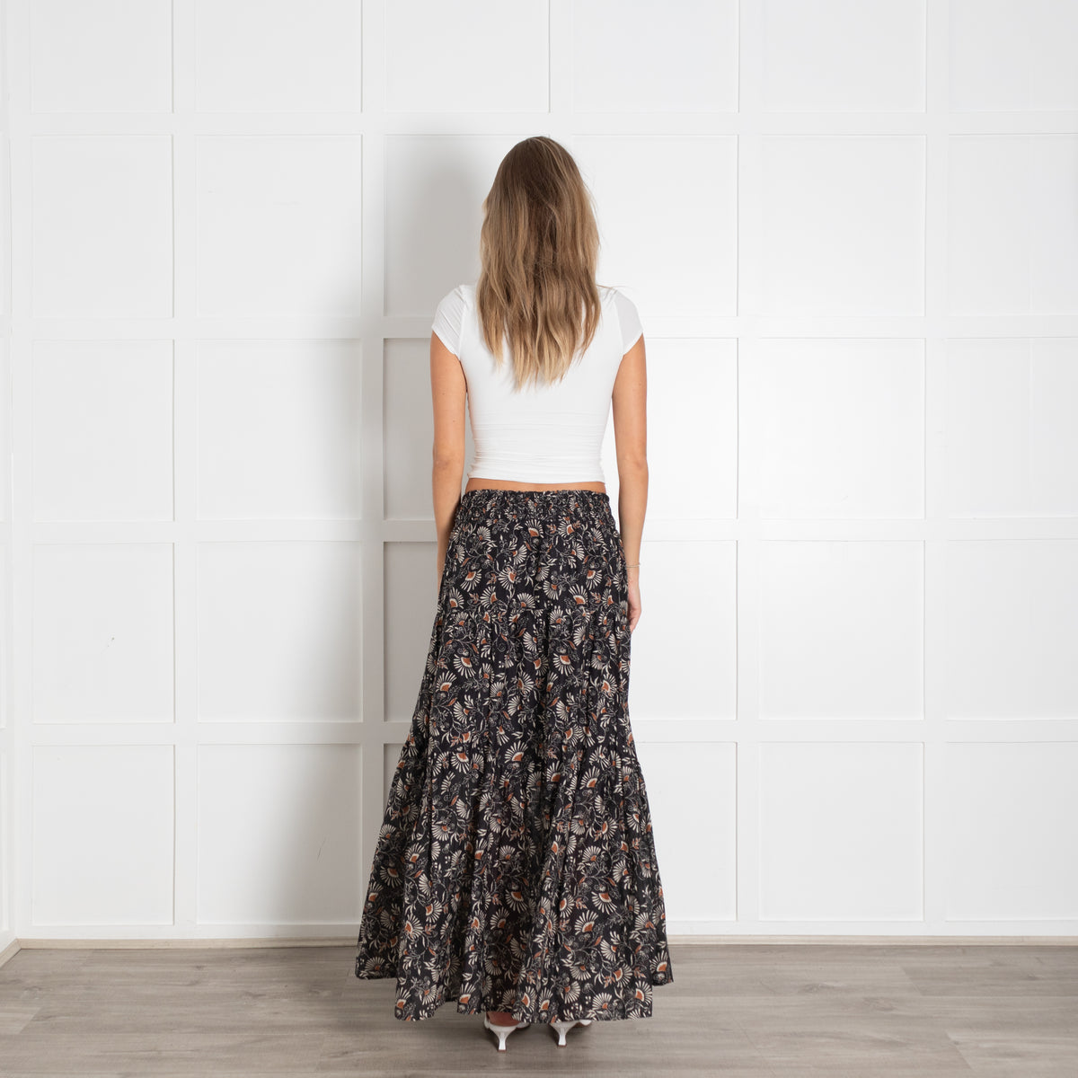 Rails Black Brown Floral Tiered Maxi Skirt