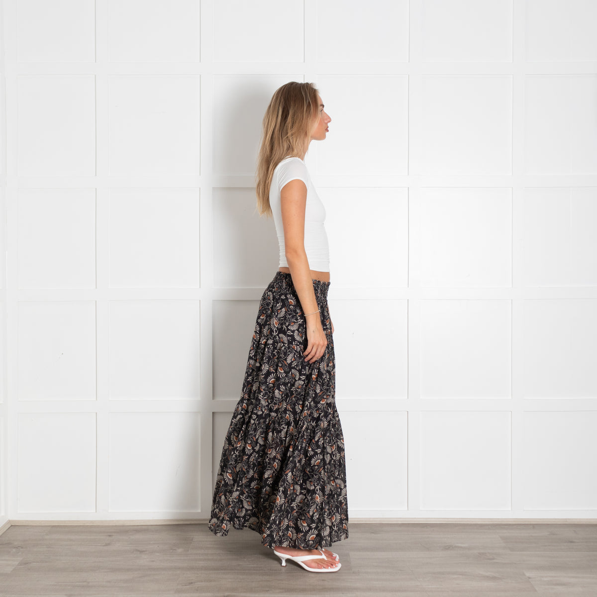Rails Black Brown Floral Tiered Maxi Skirt