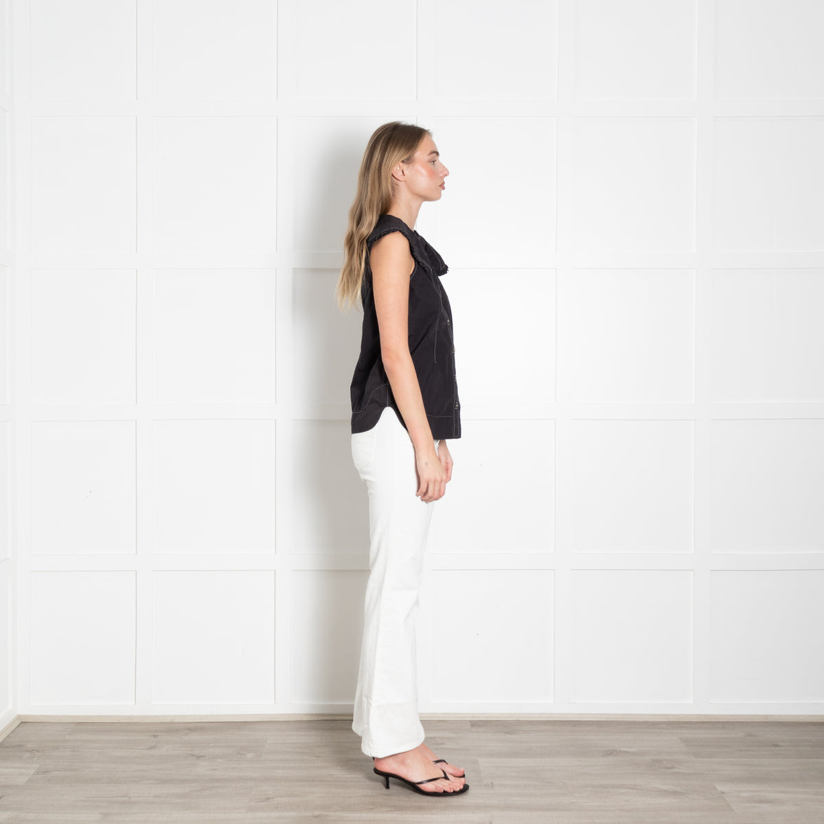 Ganni Black Cotton Sleeveless Big Collar Top